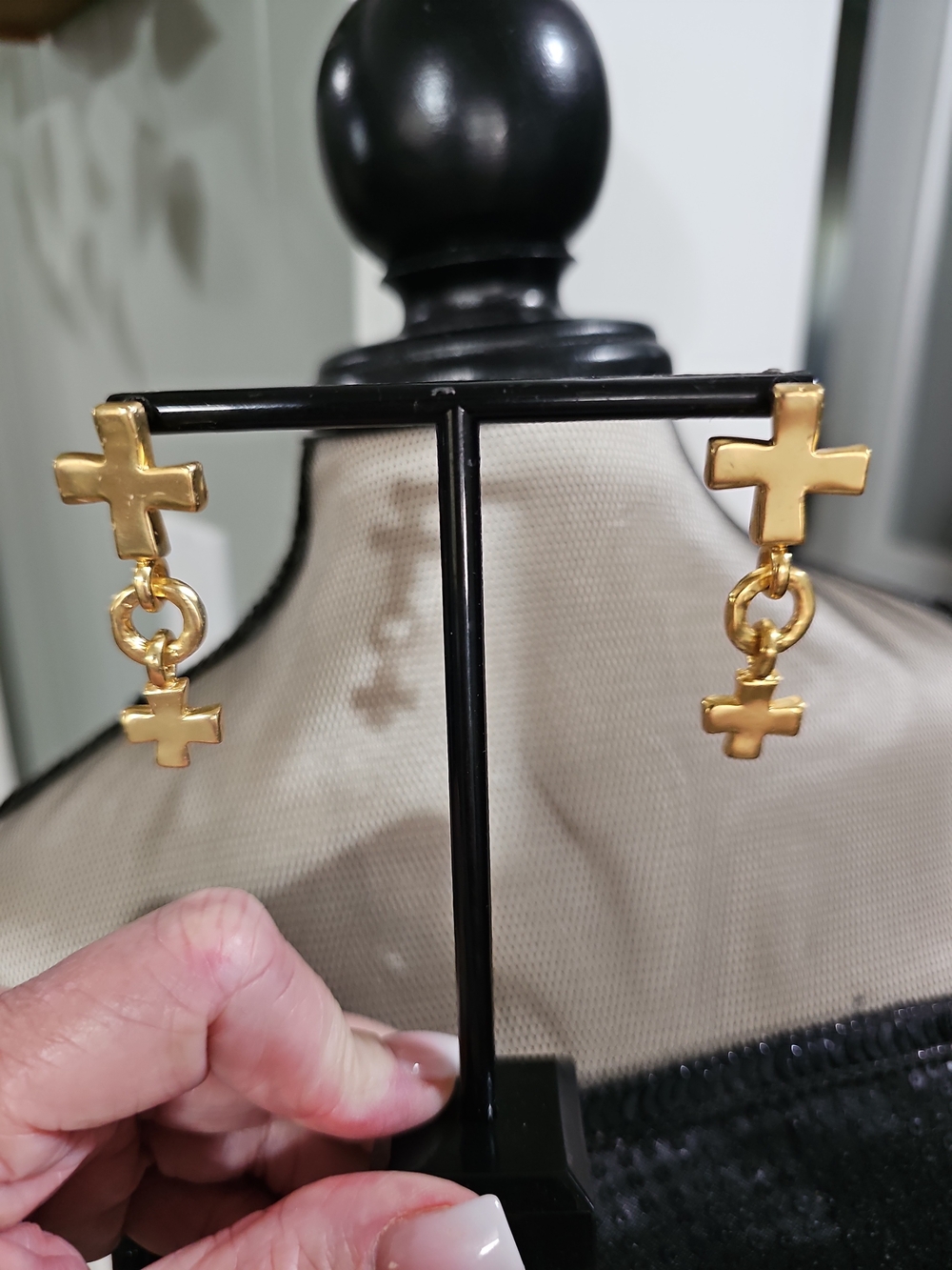 Gold Cross Dangle Earrings - Women Jewelry